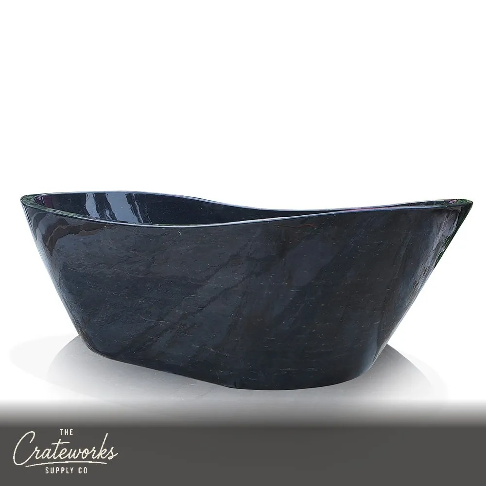 Black Marble Bathtub with White Veins and Headrest: Luxury First-Grade Experience
