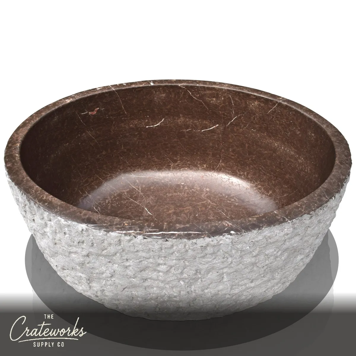 Round Brown Stone tub in Japanese soaking tub style Hand-carved with Chiseled Exterior and Polished Interior