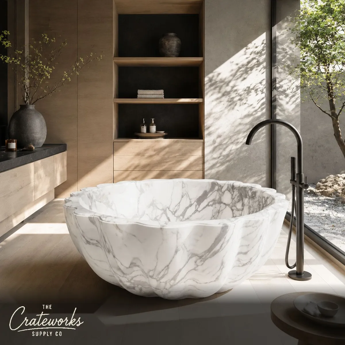 Calacatta Bathtub with Exquisite Scalloped Design