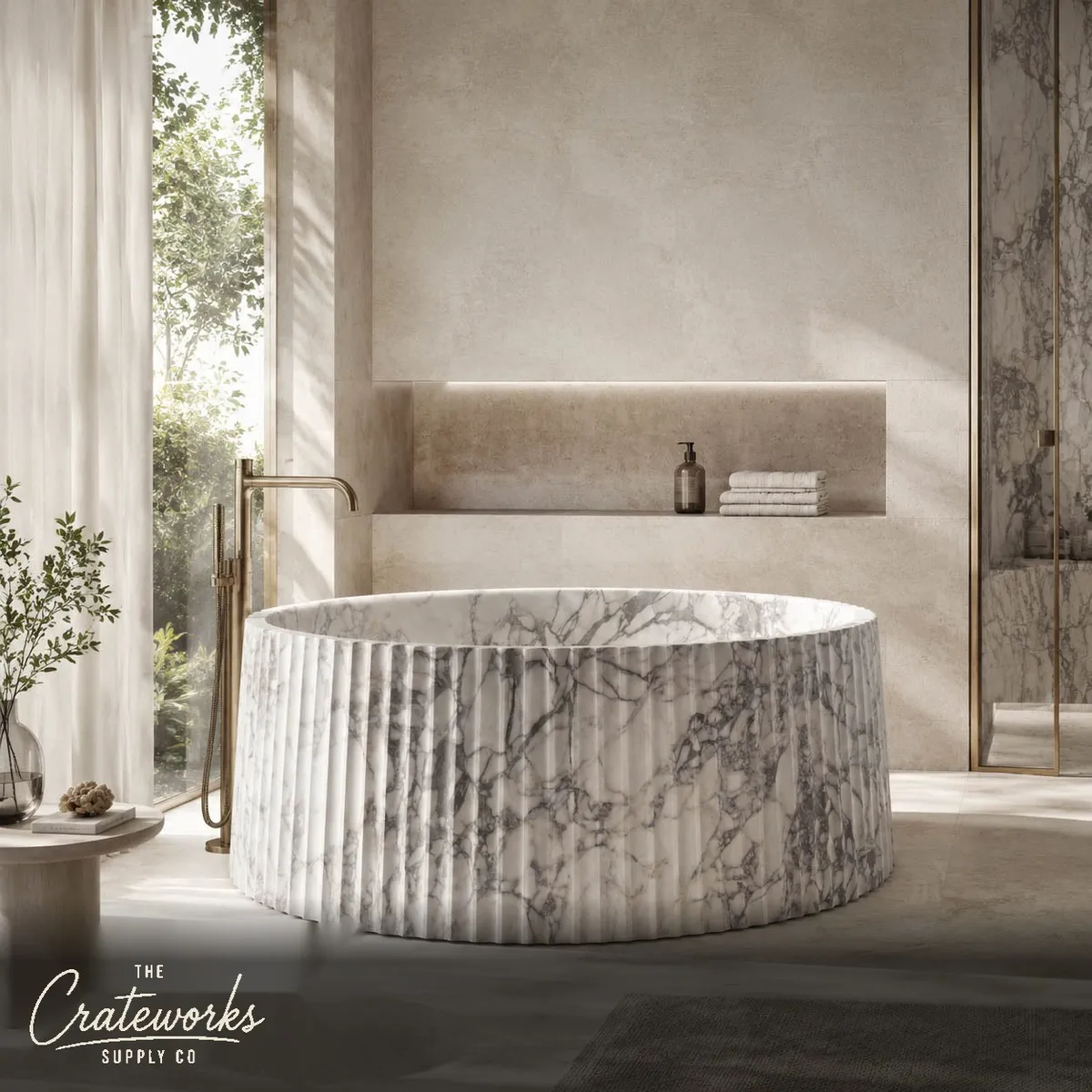 Marble tub in Fluted Calacatta White Marble