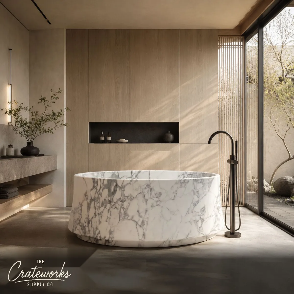 Natural stone bath in Solid Calacatta Marble