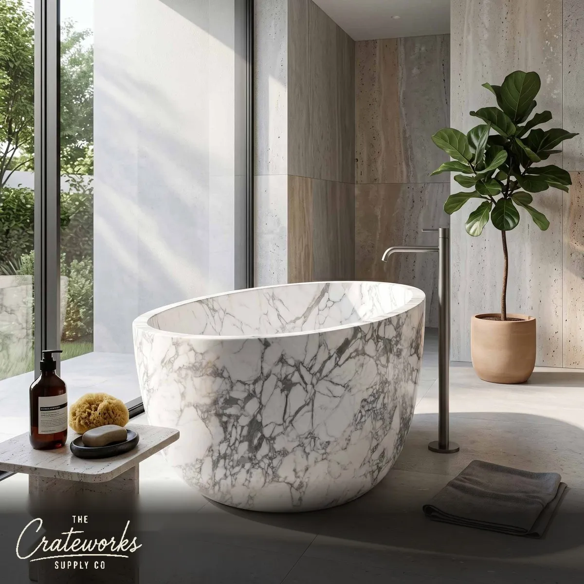 Natural stone bathtub in Calacatta White Marble