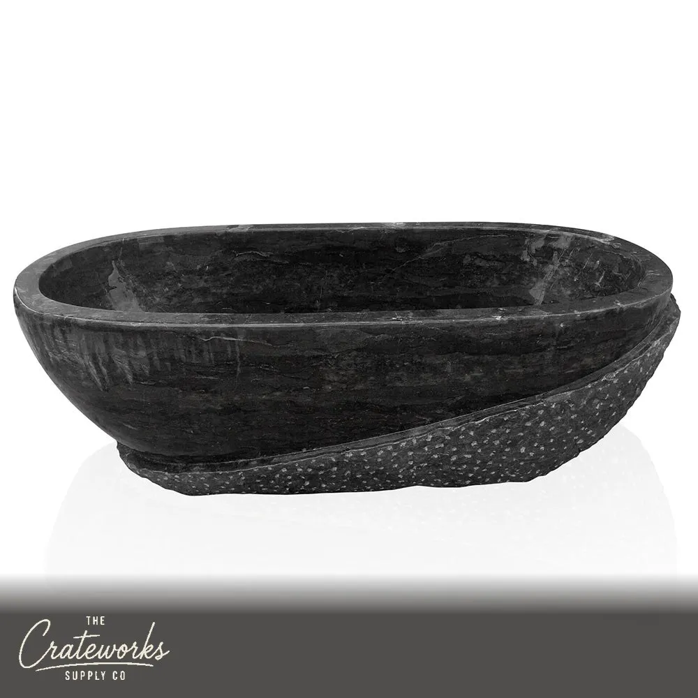 Stone bathtub half-chiseled natural stone bathtub with a dark brown rough exterior and polished interior for country sty
