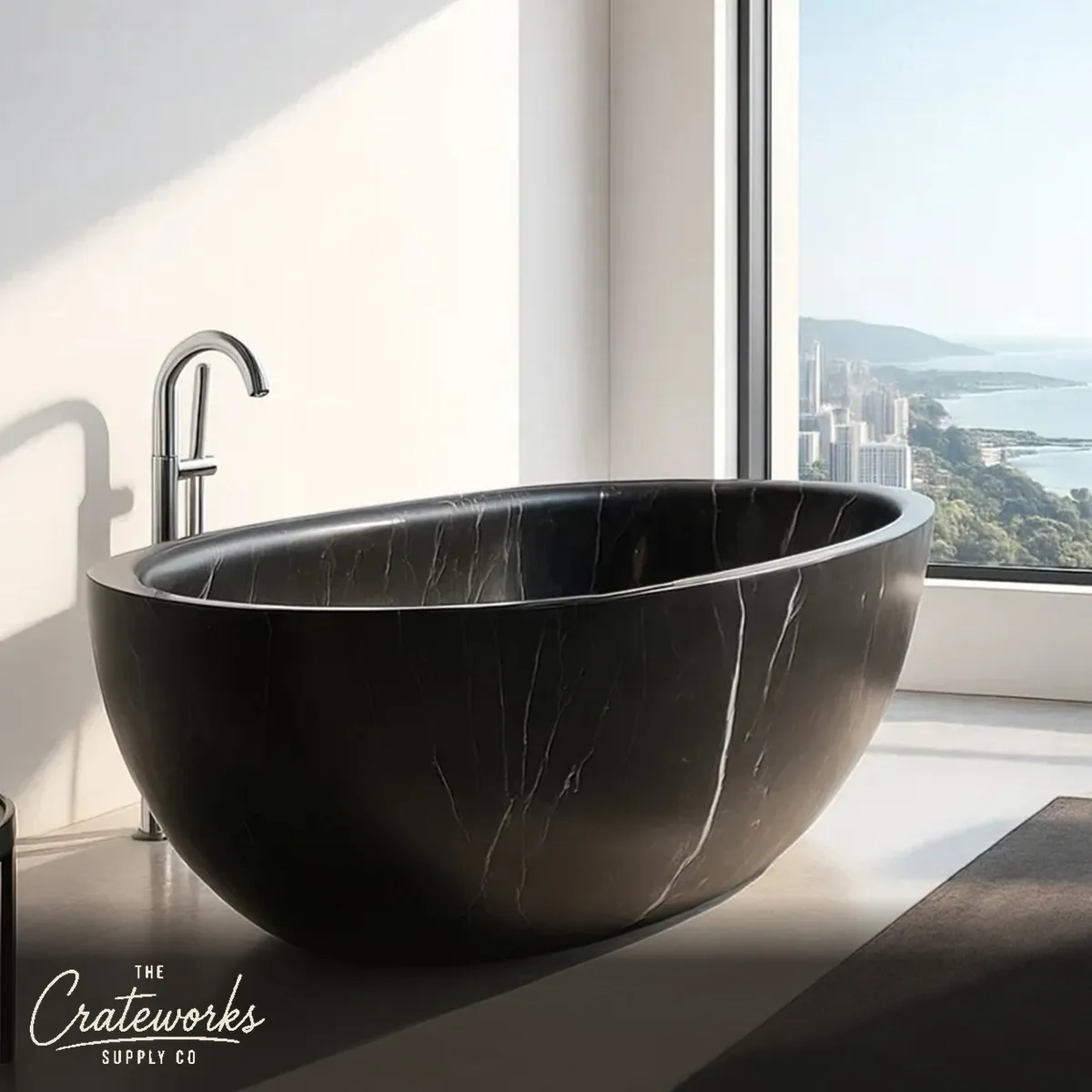 Stone bathtub made of natural black marble