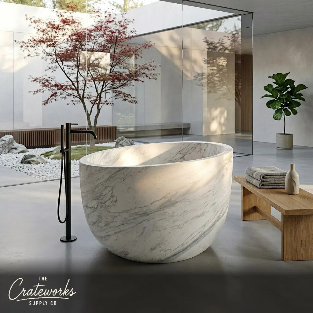Marble bathtub — Deep rounded bowl — 47.24 Inch Length — Volakas Marble