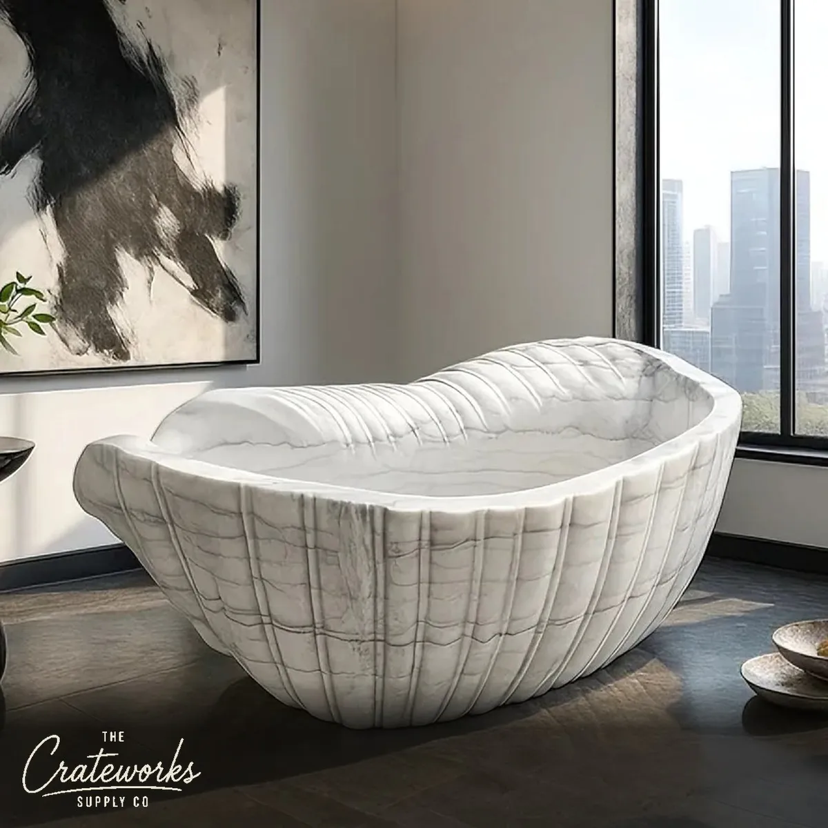 Stone Bathtub Conch shape hand-carved from Solid white stone Shell Shape Design for Your Bathroom