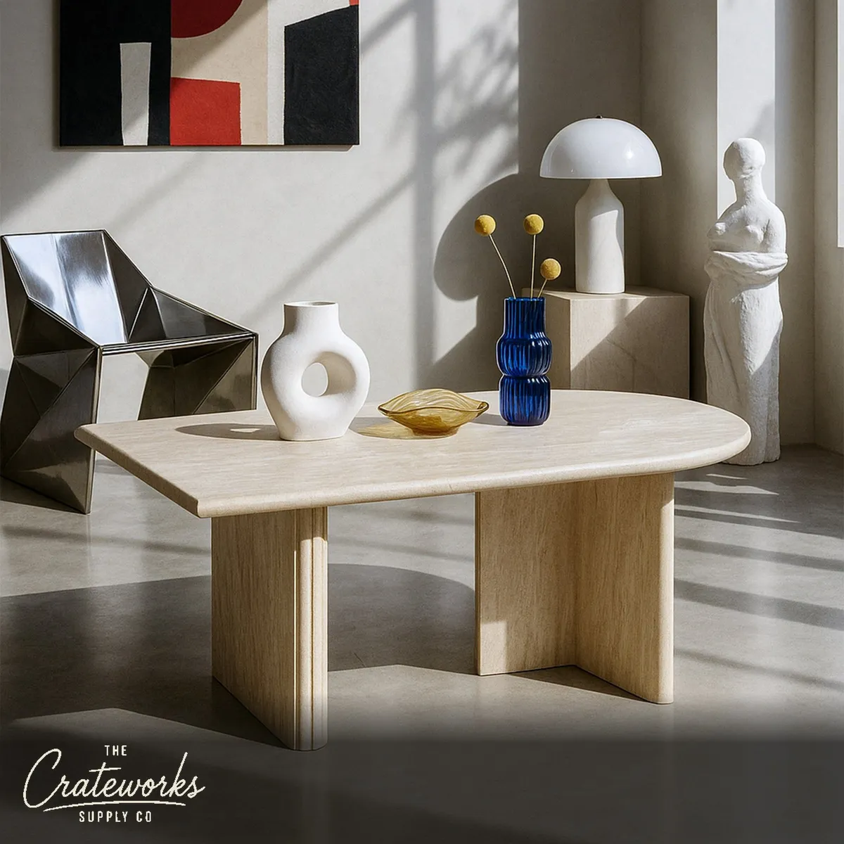 Modern Marble Table Beige Travertine In Stock Free Delivery