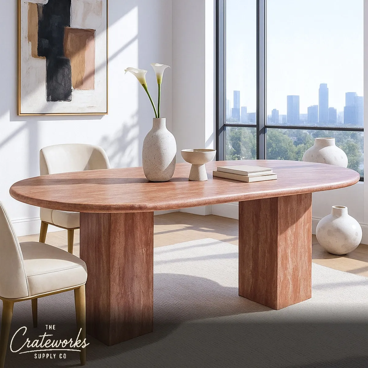 Red Travertine Table for 6