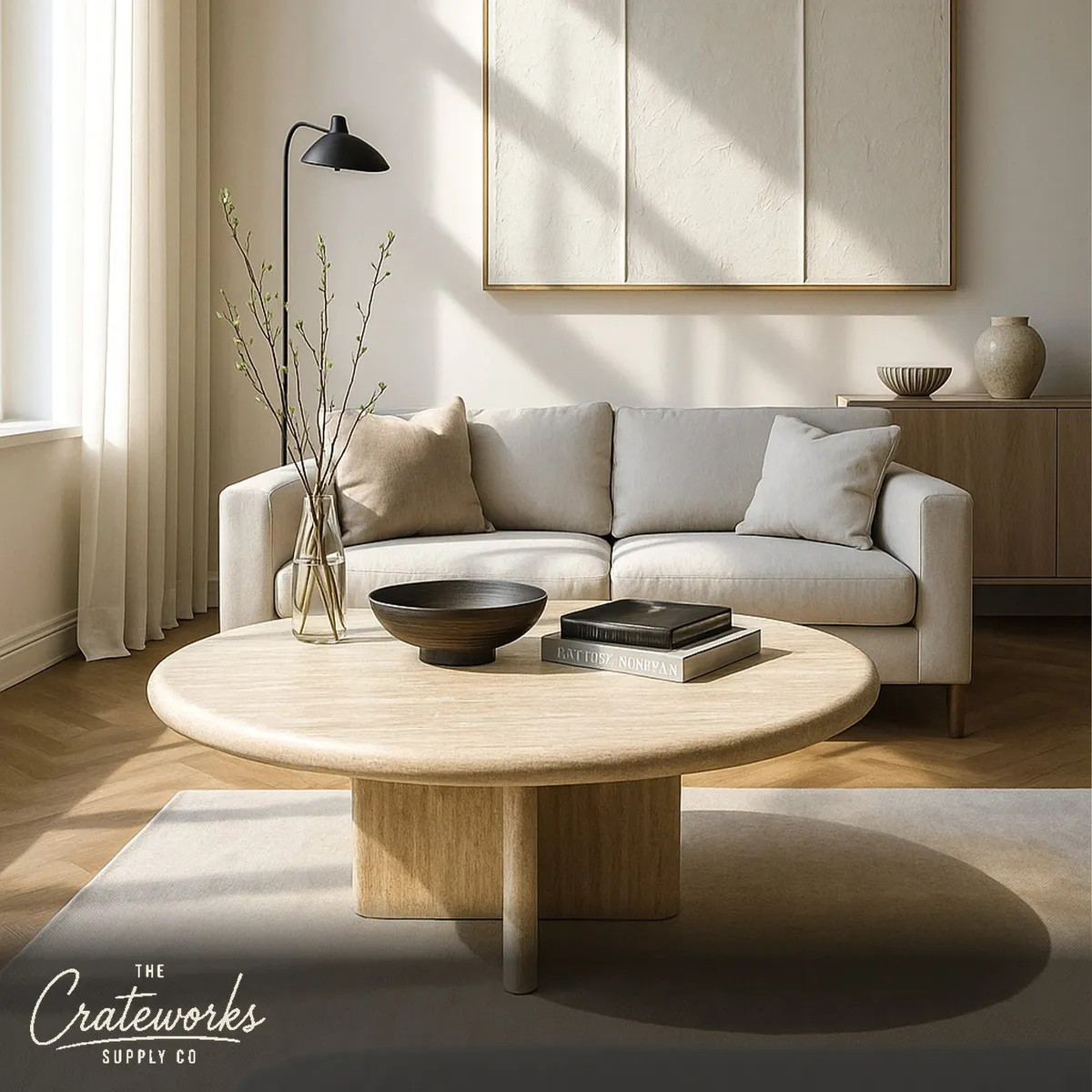 Round Marble Dining Table Beige Travertine Instock with Free Delivery