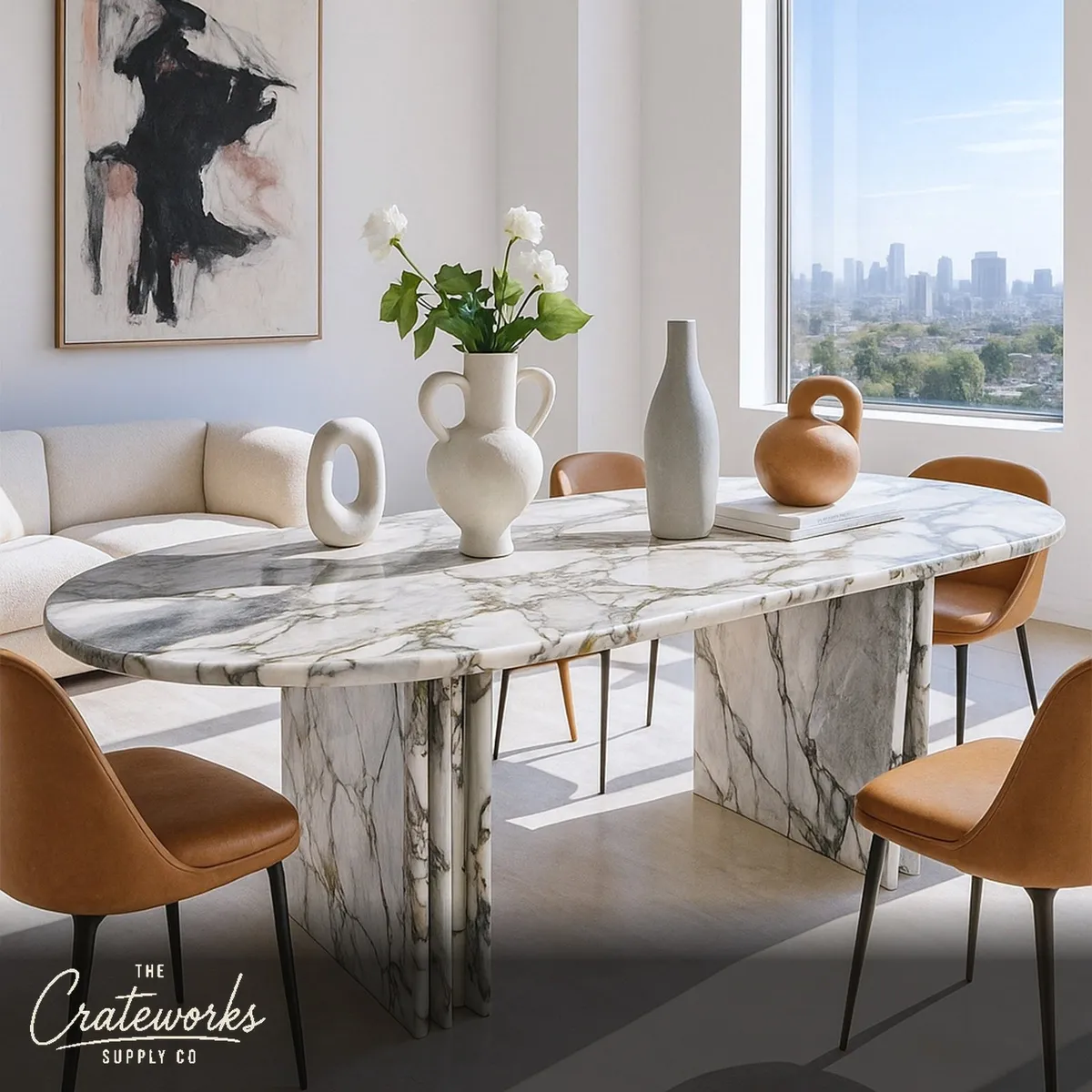 Large Oval Marble Table Calacatta