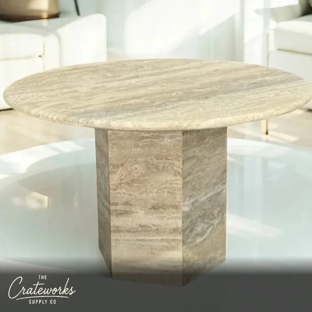 Silver Travertine Pedestal Table