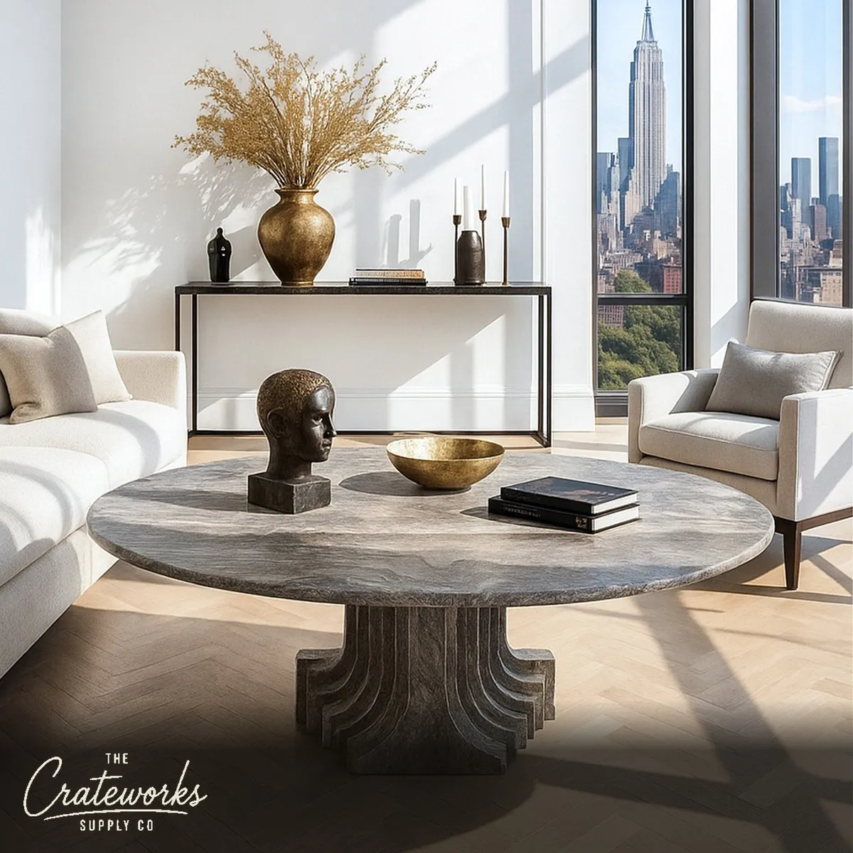 Marble Cocktail Table Silver Travertine