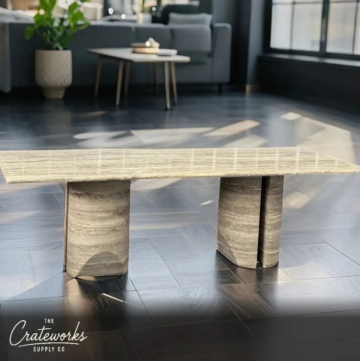 Modern Marble Dining Table Silver Travertine In Stock Free Delivery