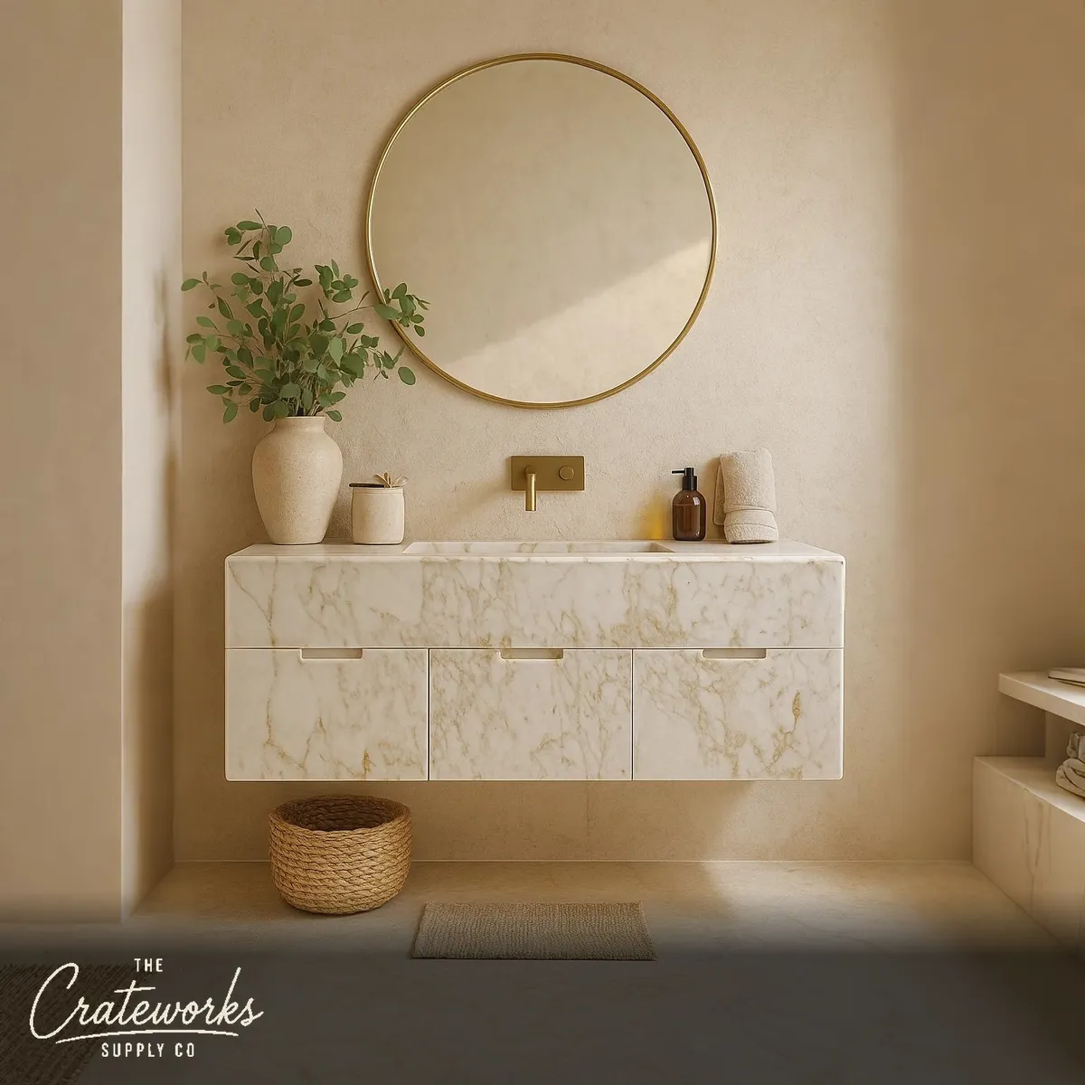 Floating Marble Vanity with custom drawers (Adaggio Gold)