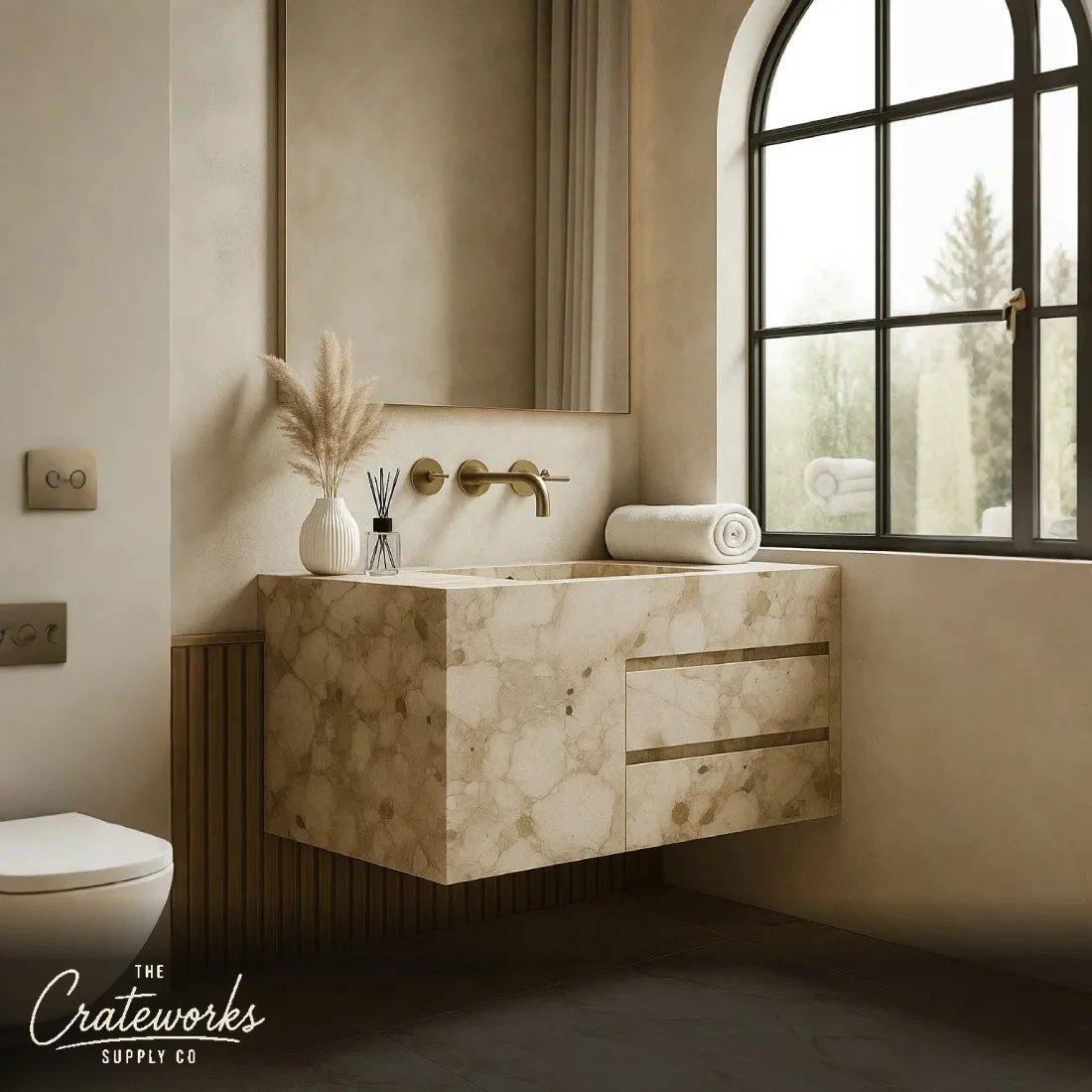 Freestanding Marble Vanity Sink With Drawer - Breccia Oniciata Marble