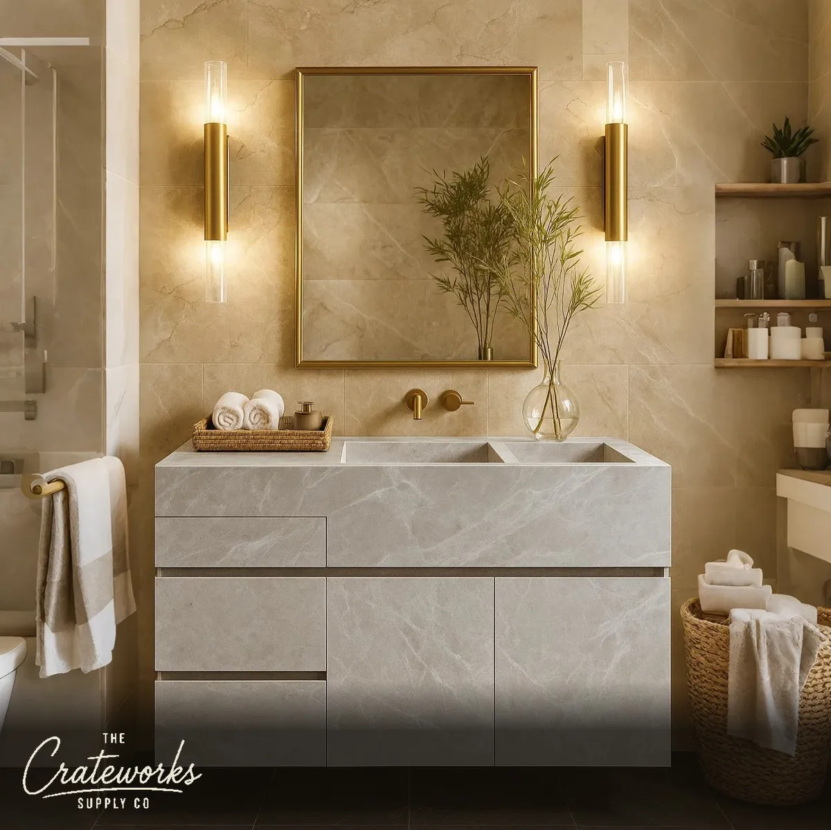 Marble vanity double sink countertop - Floating Grey Marble Vanity with Drawer