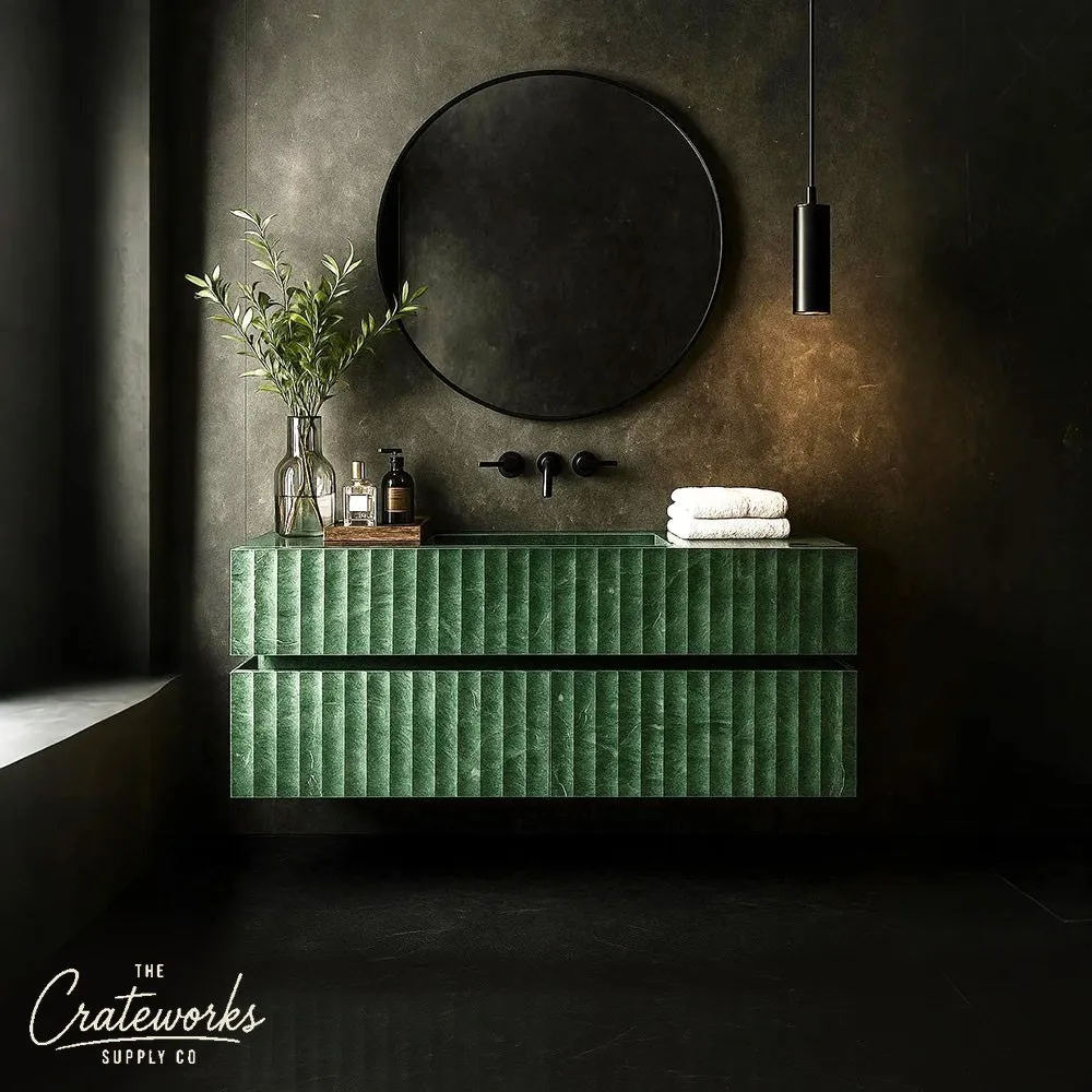 Floating Marble Vanity Green Marble with custom drawer