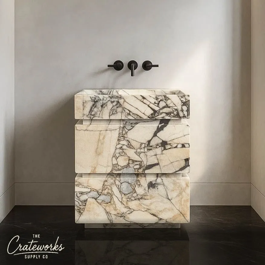 Italian Valgri White Marble Vanity Unit 35.34" Tall