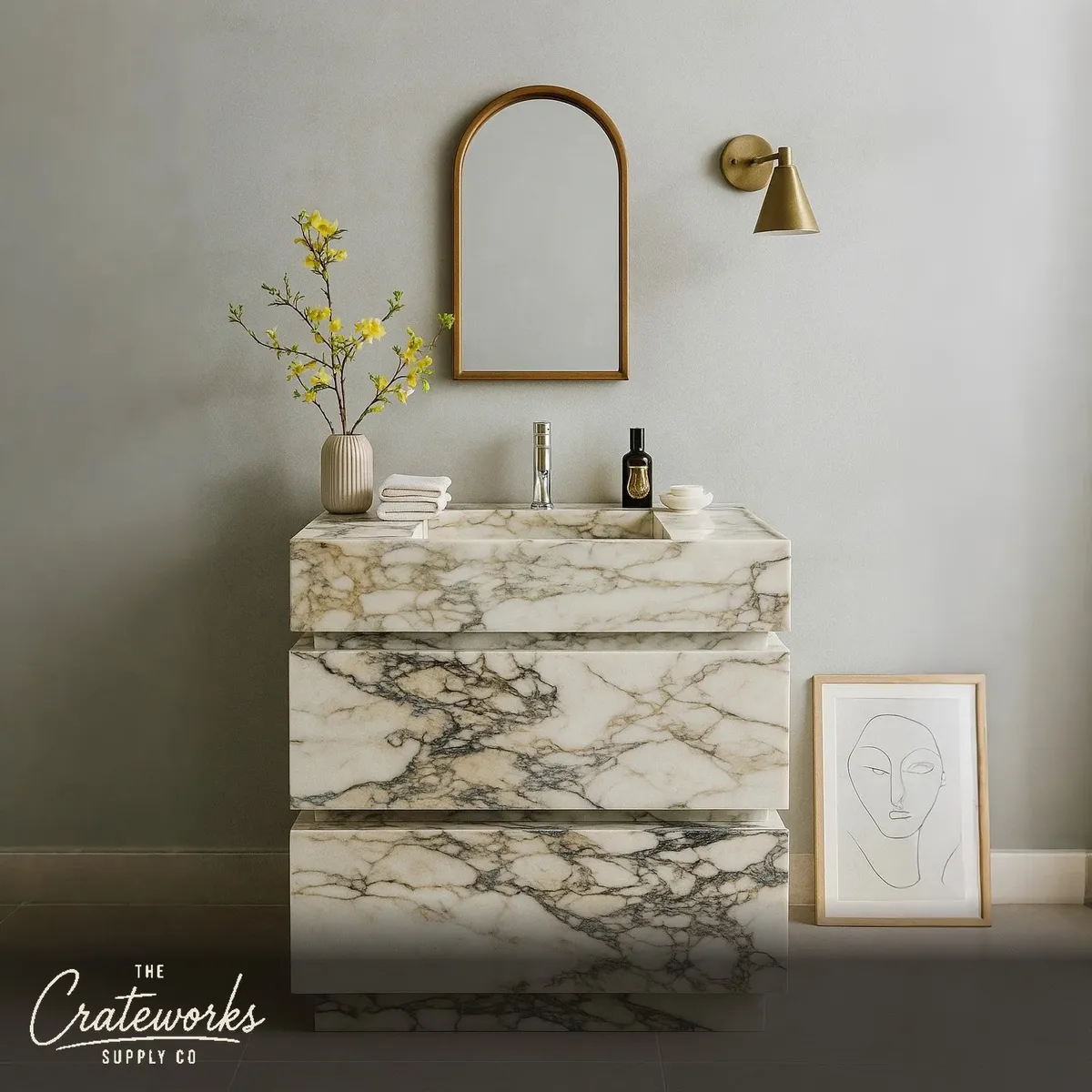 Luxury Marble Vanity with Drawer and Sink - Italy Bulgary