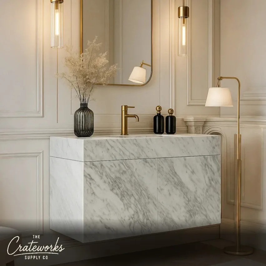 Freestanding Marble vanity Italy Carrara Pedestal Sink with drawer