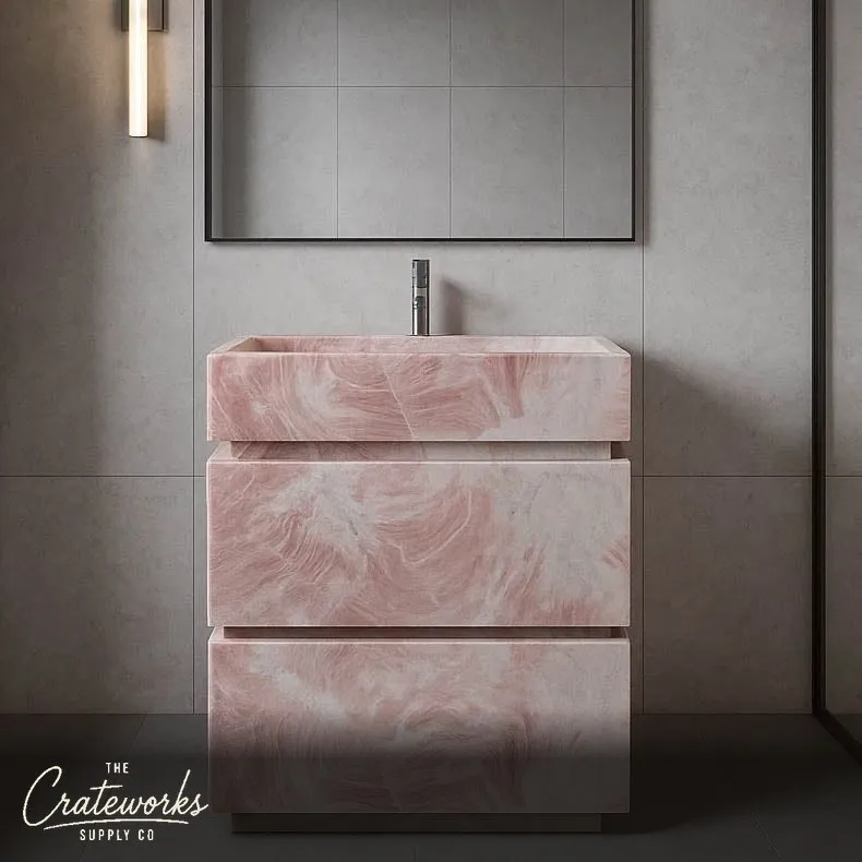 Pink Marble Vanity Unit 35.34" Tall