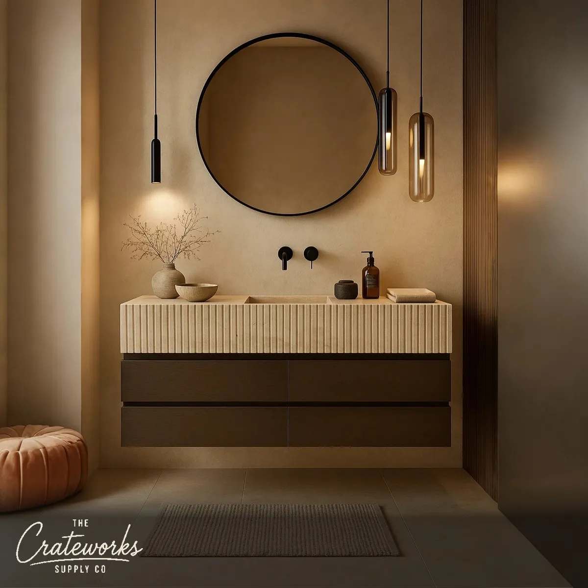 Marble top bathroom vanity with custom drawers