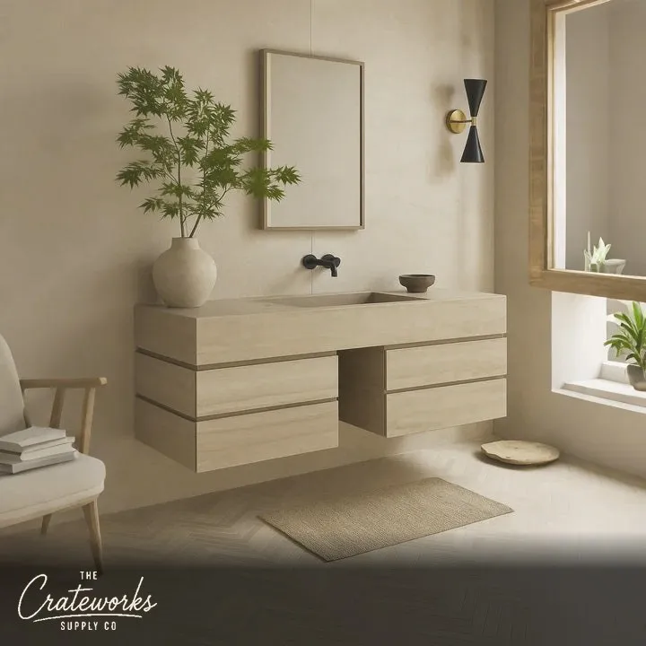 Marble vanity top floating with sink and custom double drawer