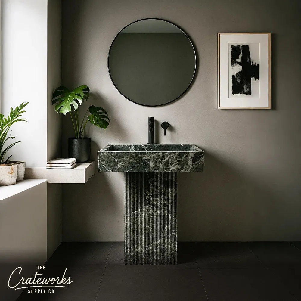 Marble Vanity with Single Sink - Green Verde Alpi Marble Pedestal Sink
