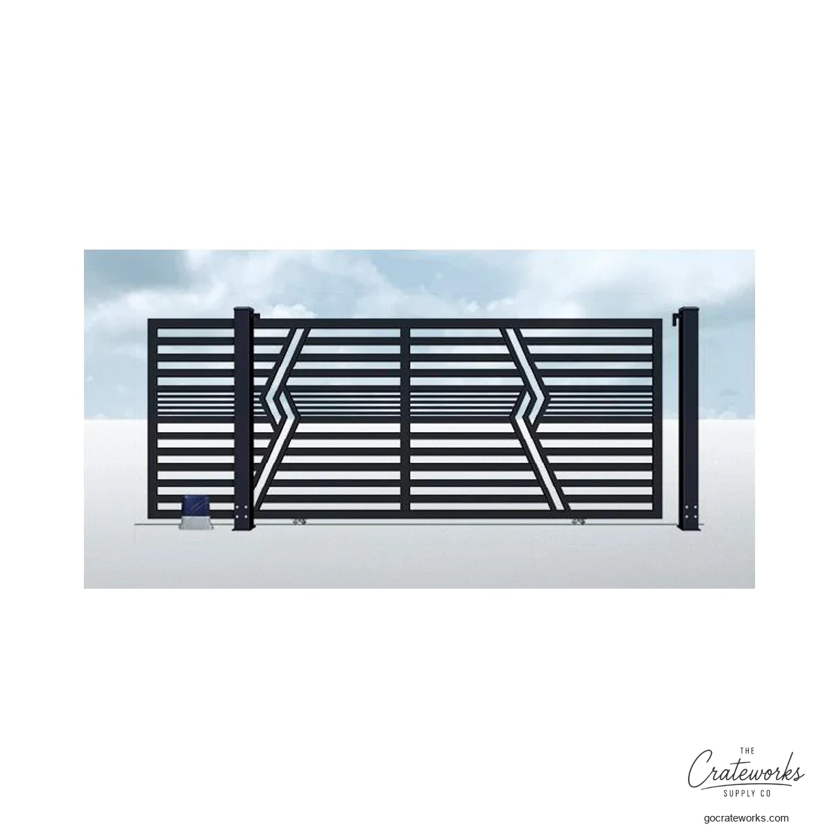 Aluminum Track-Sliding Gate with Chevron Arrow Accent