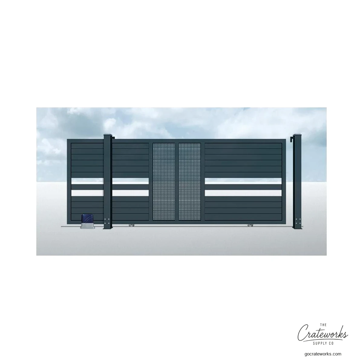 Aluminum Track-Sliding Gate with Mesh Column Accent