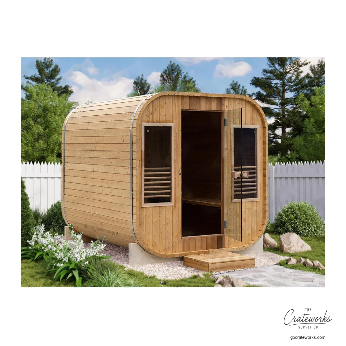 Square Cedar Sauna, Stainless-Band Trim