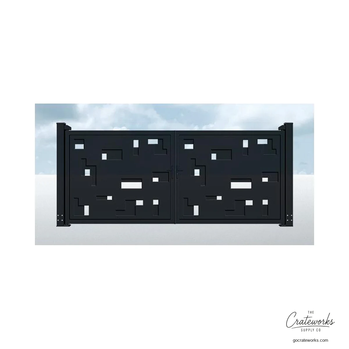 Aluminum Double-Swing Gate with Mosaic Block Cutout