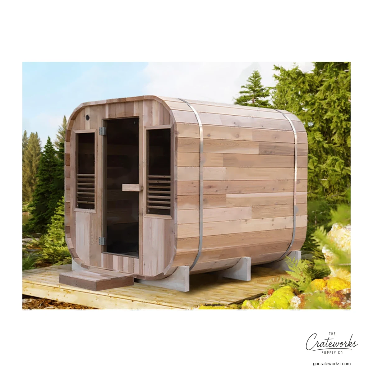 Square Cedar Sauna, Tinted Glass Door