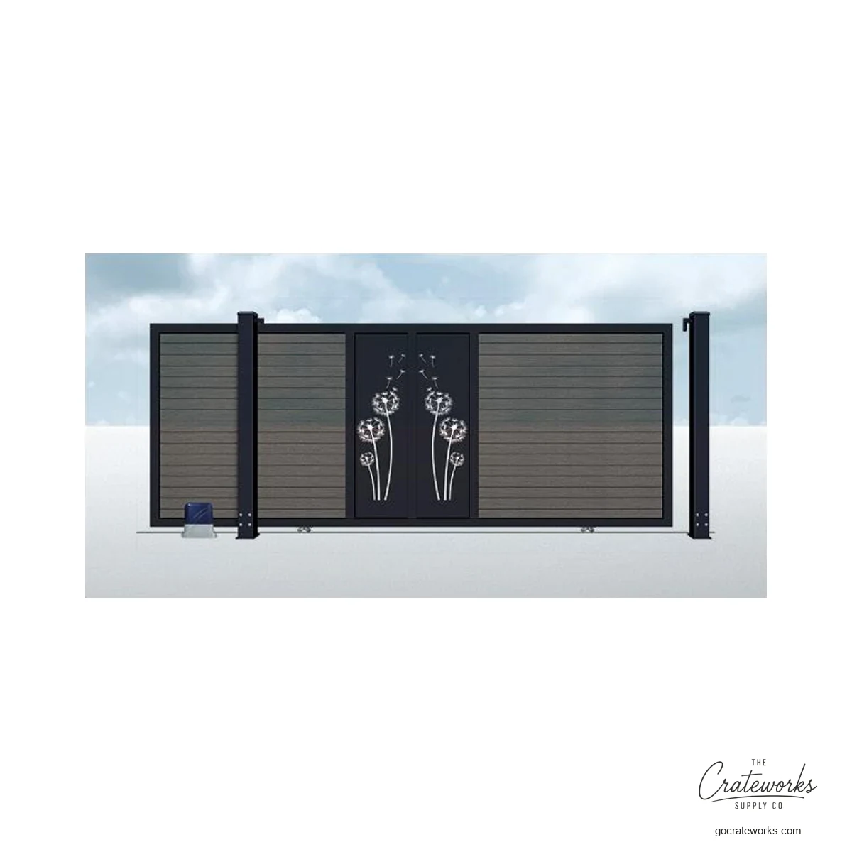 Wood-Look Track-Sliding Gate with Dandelion Cutout