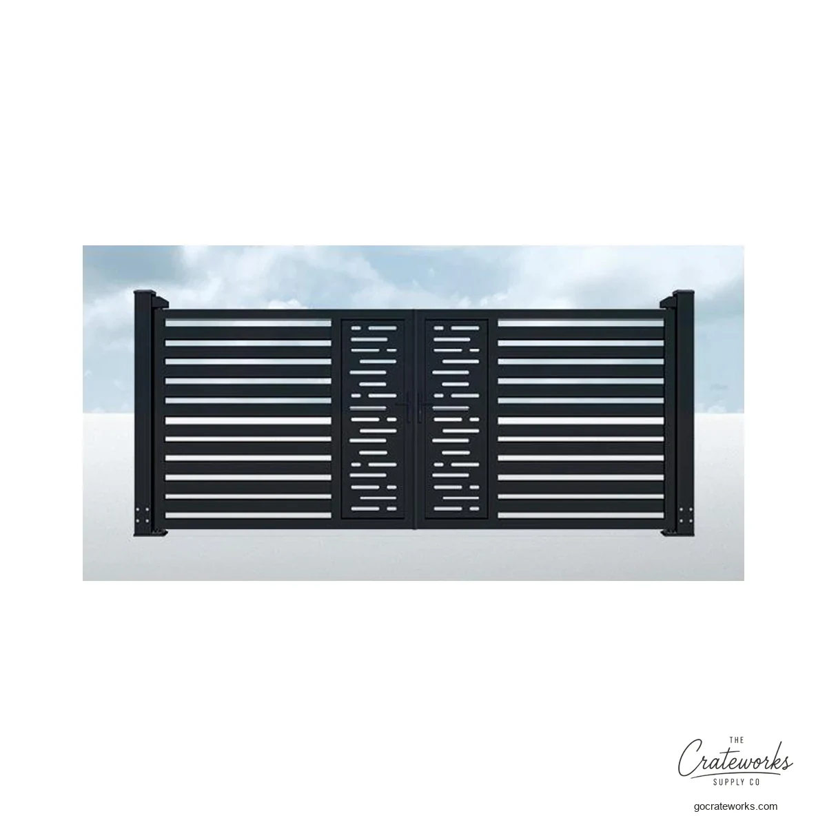 Aluminum Louvered Double-Swing Gate with Dash Accent
