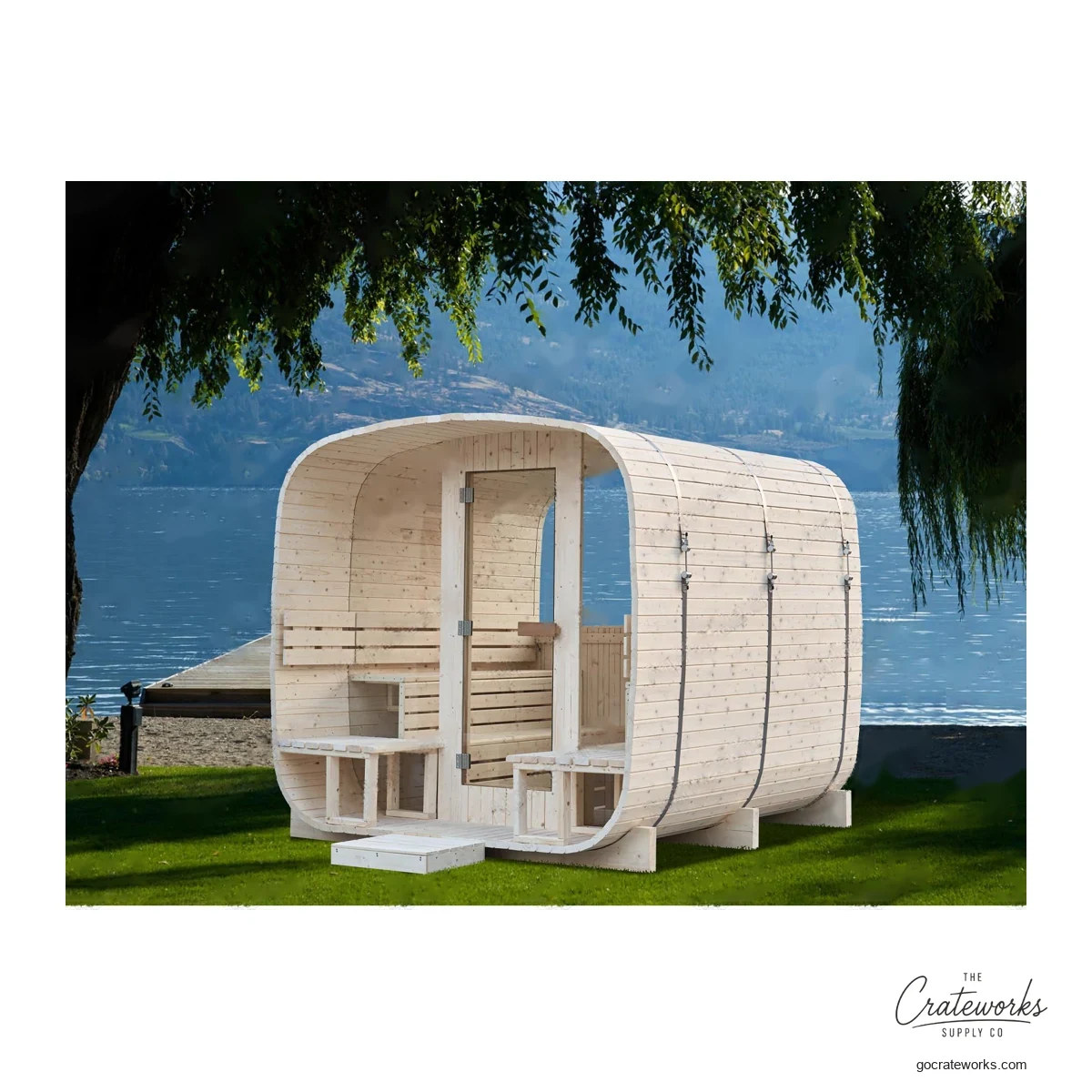 Square Cedar Sauna with Front and Rear Glass