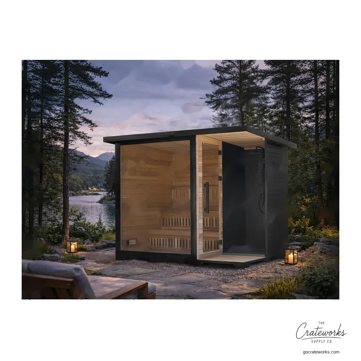 Modern Cabin Sauna with Attached Shower Room