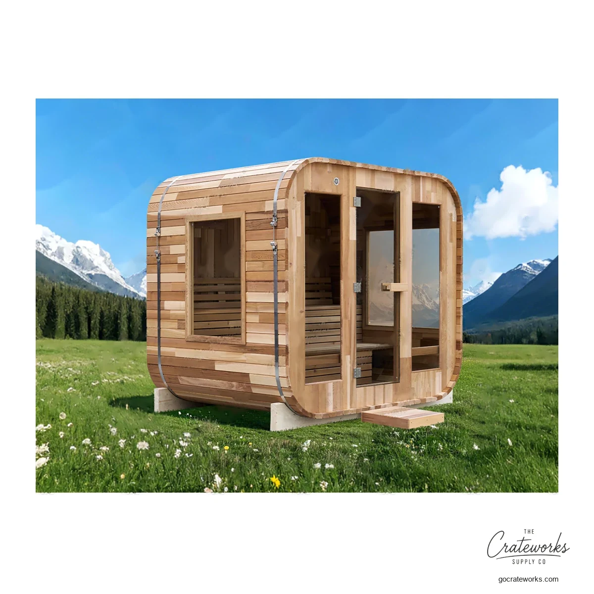 Square Cedar Sauna, Wide-Format 5-6 Person