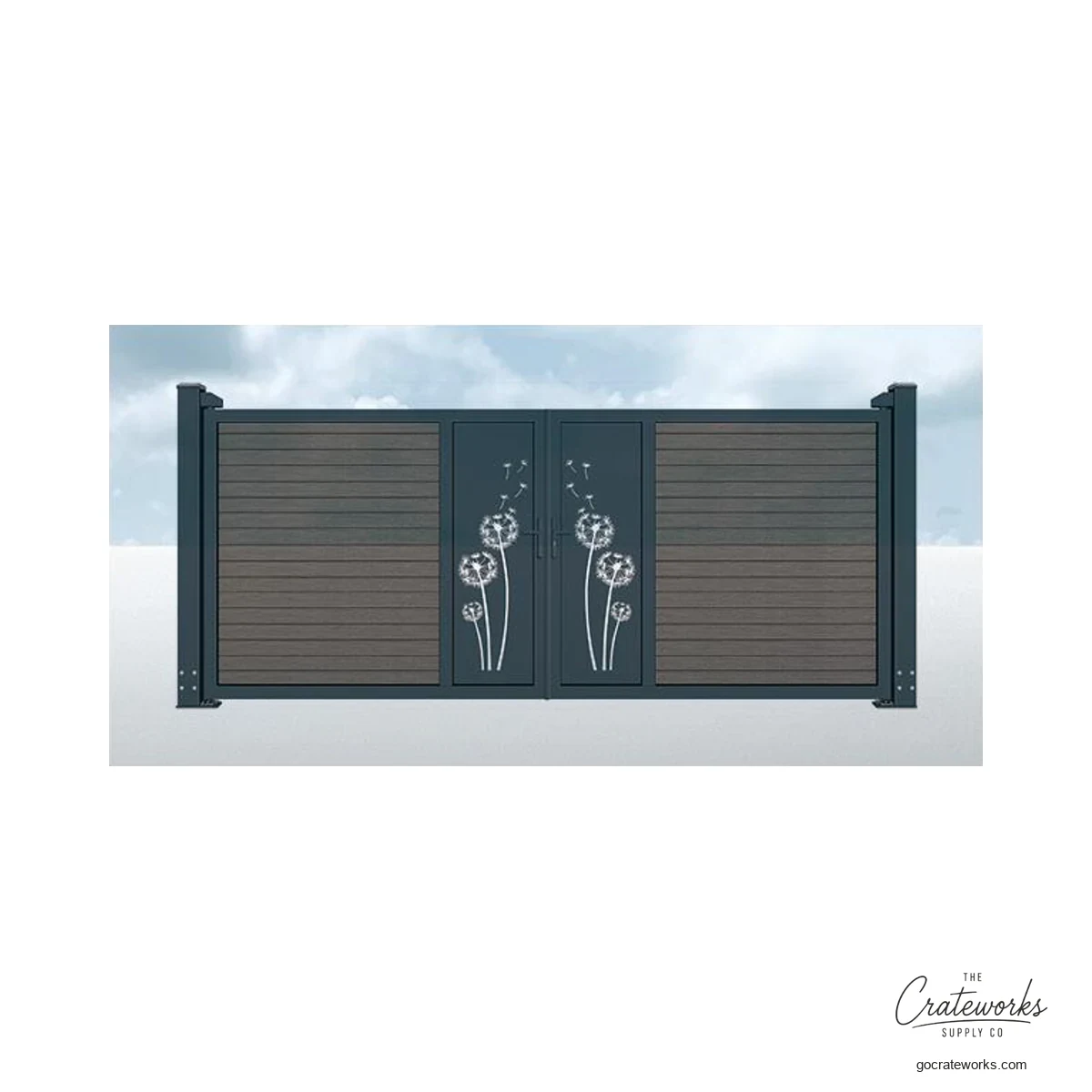 Wood-Look Double-Swing Gate with Dandelion Cutout, Espresso Walnut