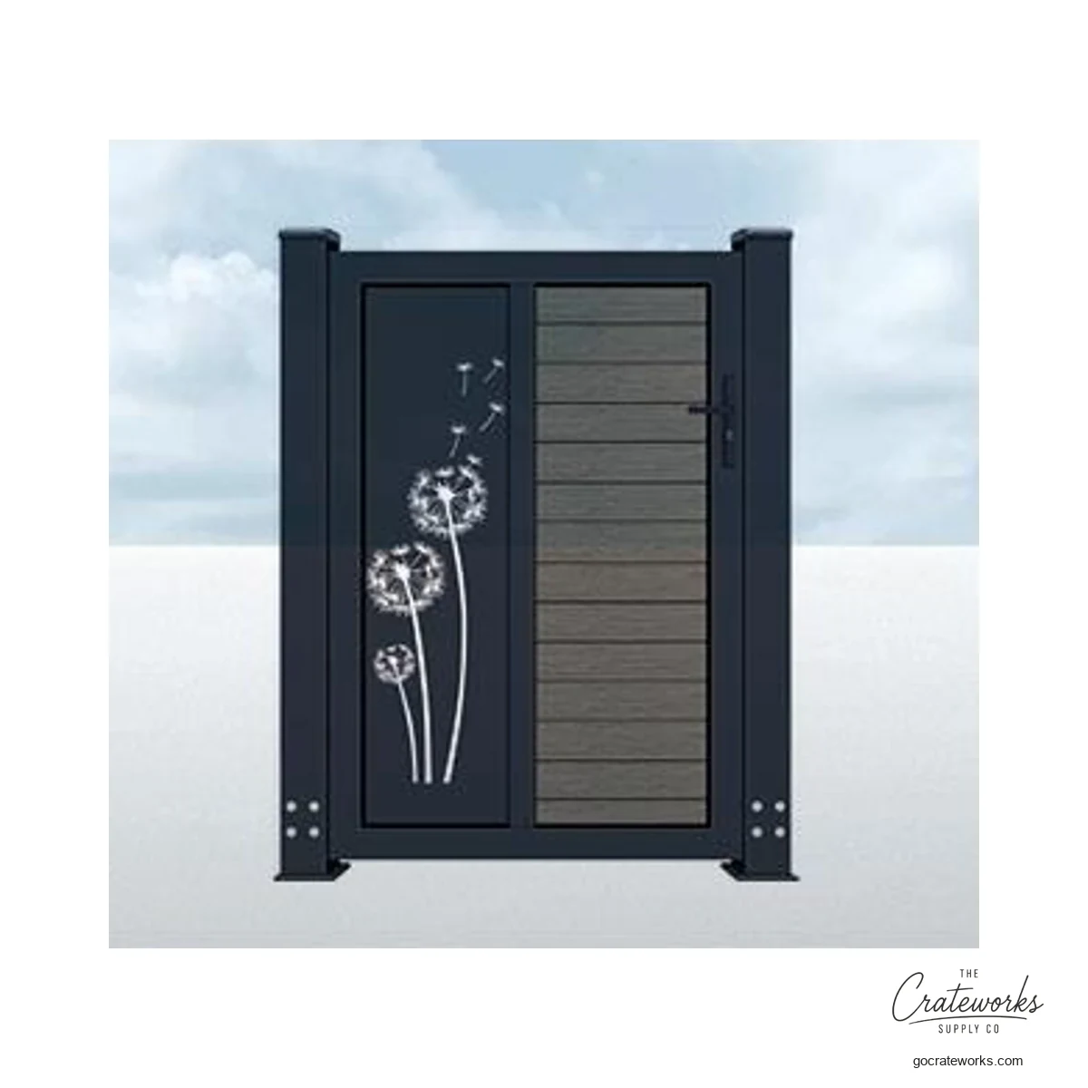 Wood-Look Pedestrian Gate with Dandelion Cutout, Split