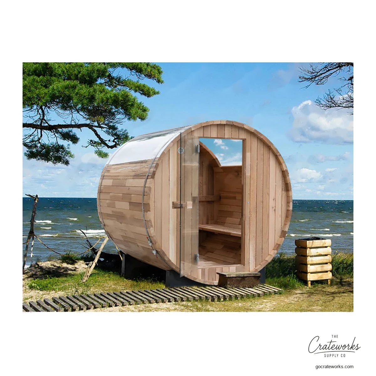 Cedar Barrel Sauna with Skylight Roof Windows