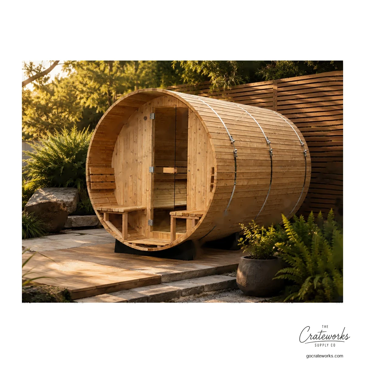 Cedar Barrel Sauna with Half-Glass Wall