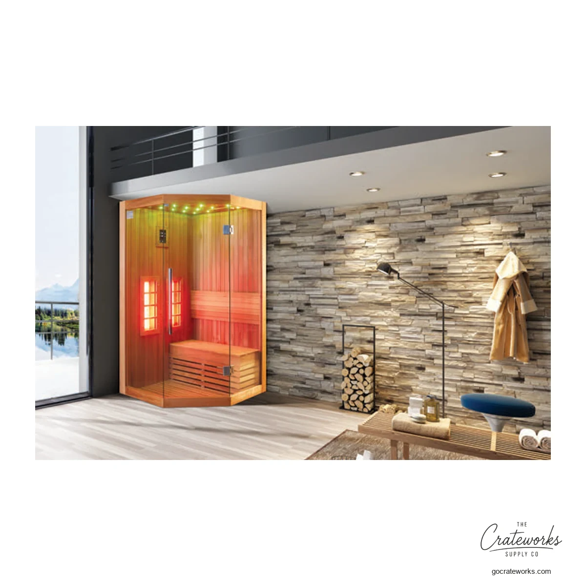 Infrared Sauna Cabin, 1100x1100x (corner-fit layout)