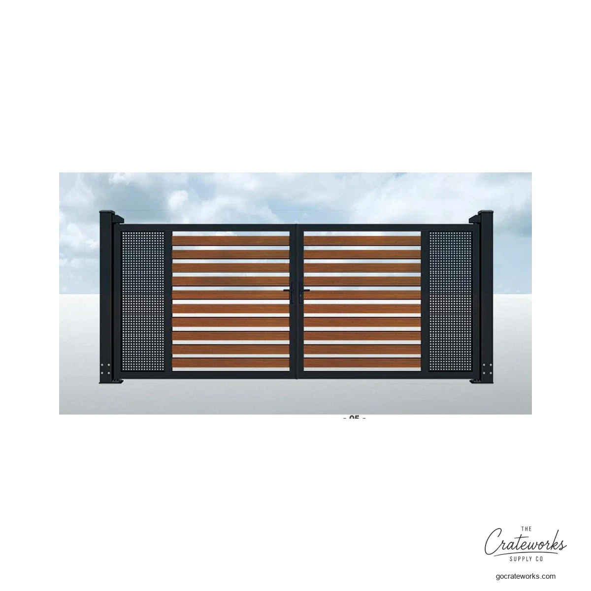 Aluminum Double-Swing Gate with Wood-Look Center and Mesh Sides