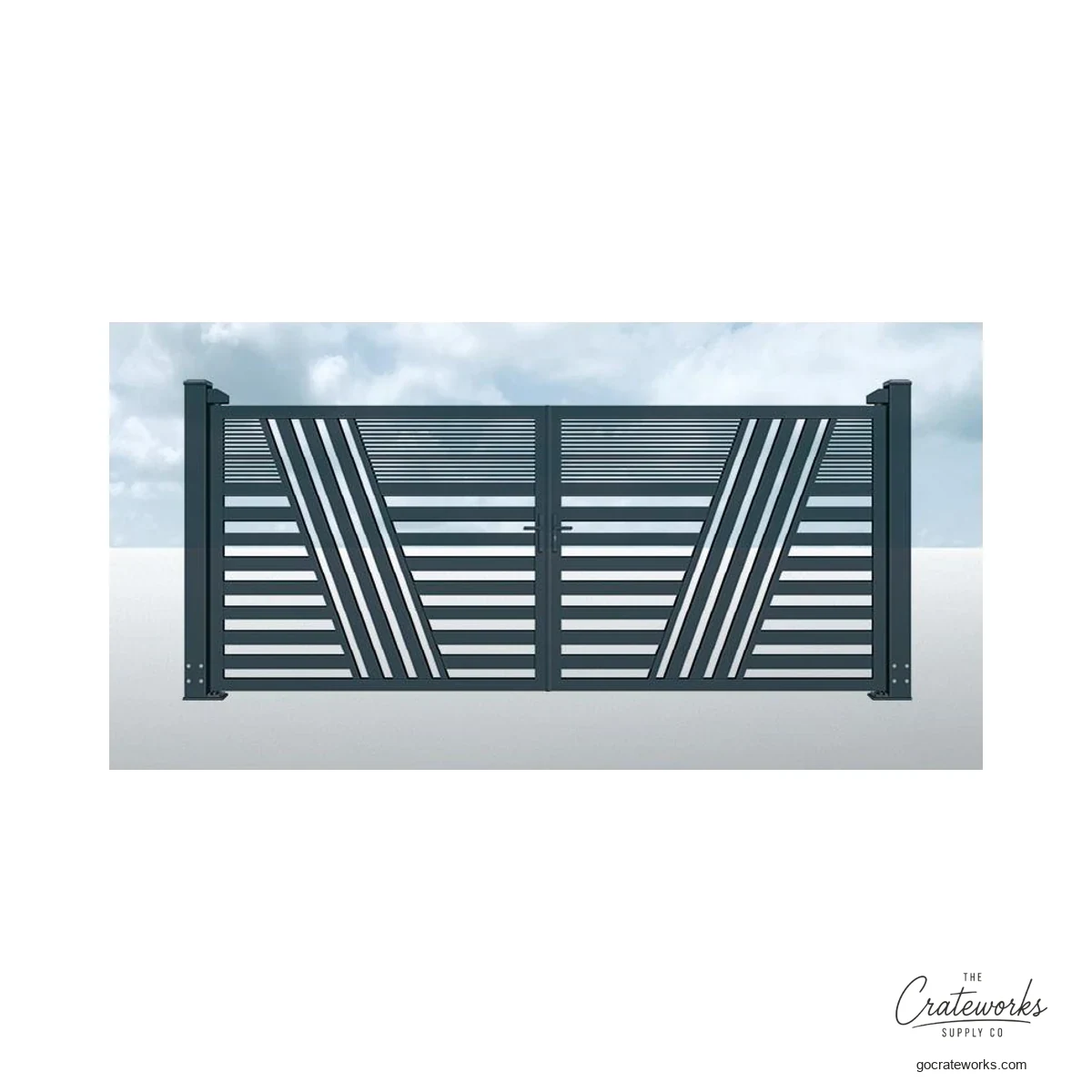 Aluminum Louvered Double-Swing Gate with Chevron Accent