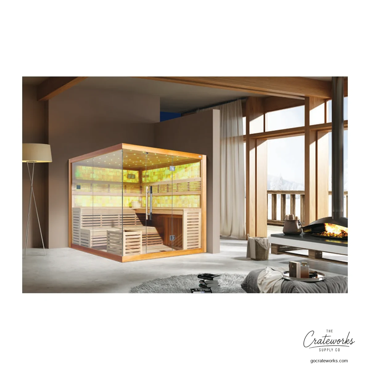 Cedar wood Sauna Room, 2000x1500x (tiled accent wall)