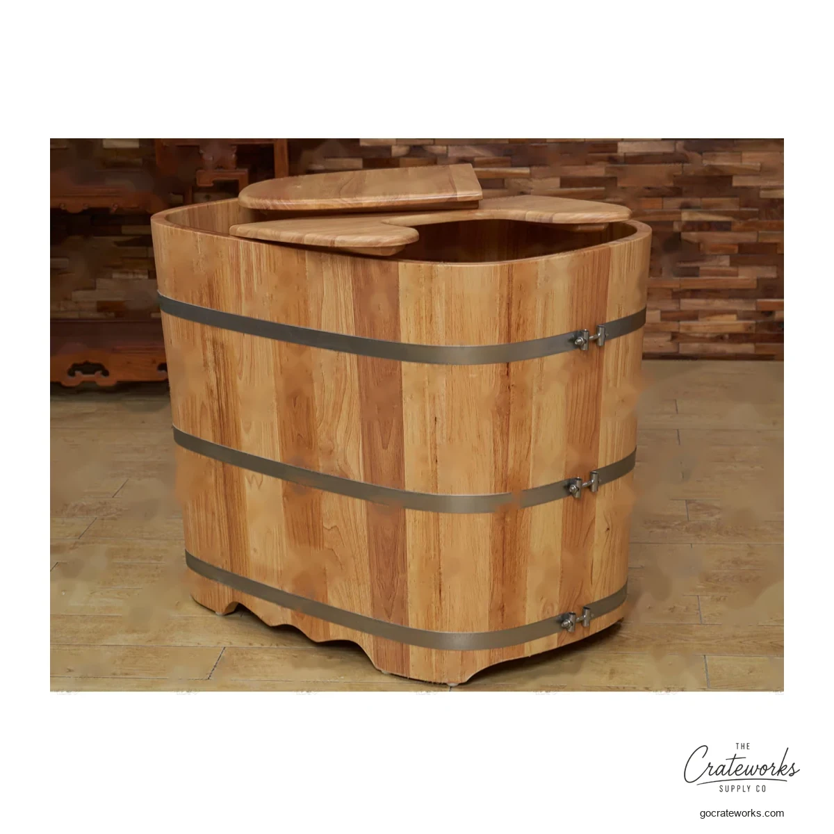 Barrel-Style Oval Wood Bath Tub