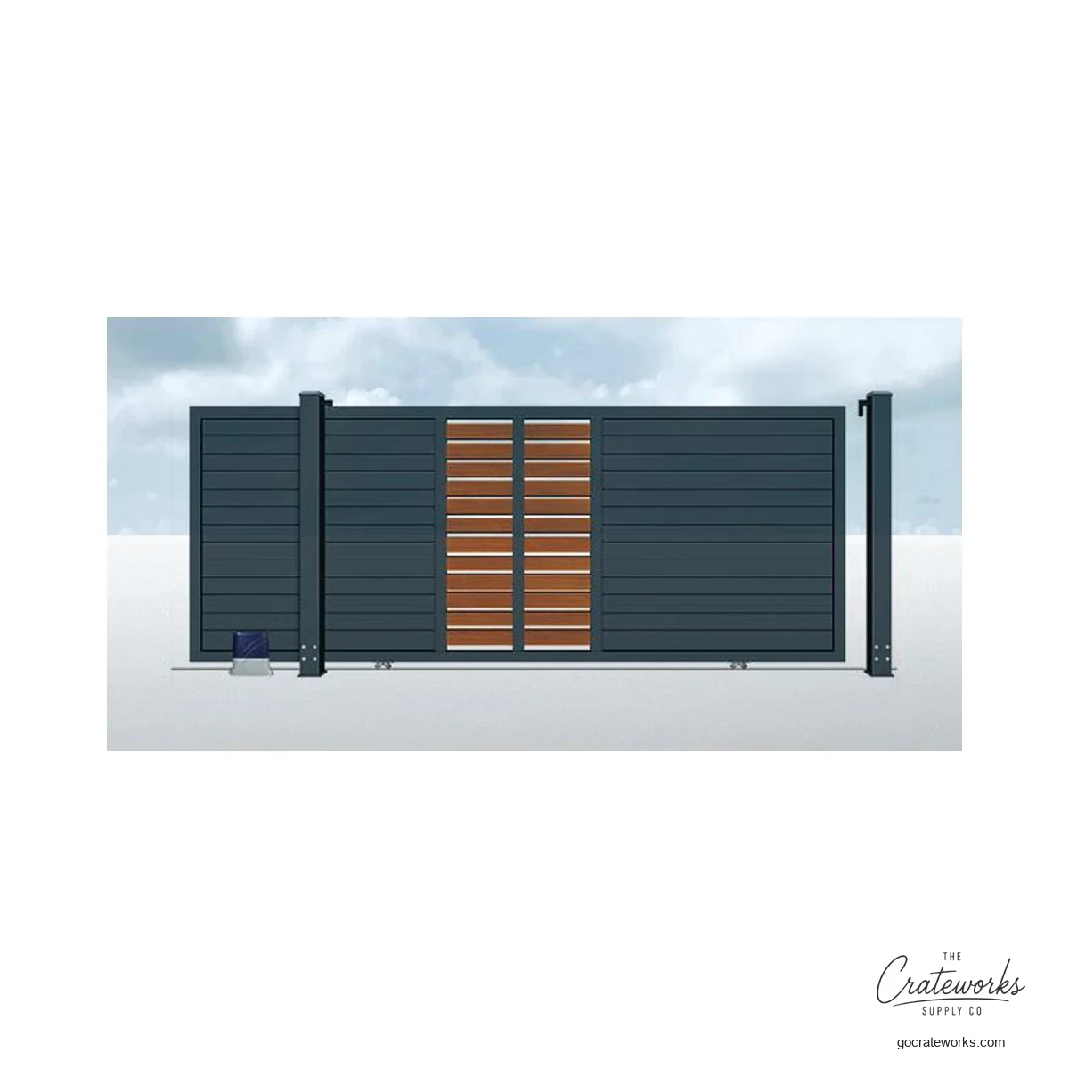 Aluminum Track-Sliding Gate with Wood-Look Center Band