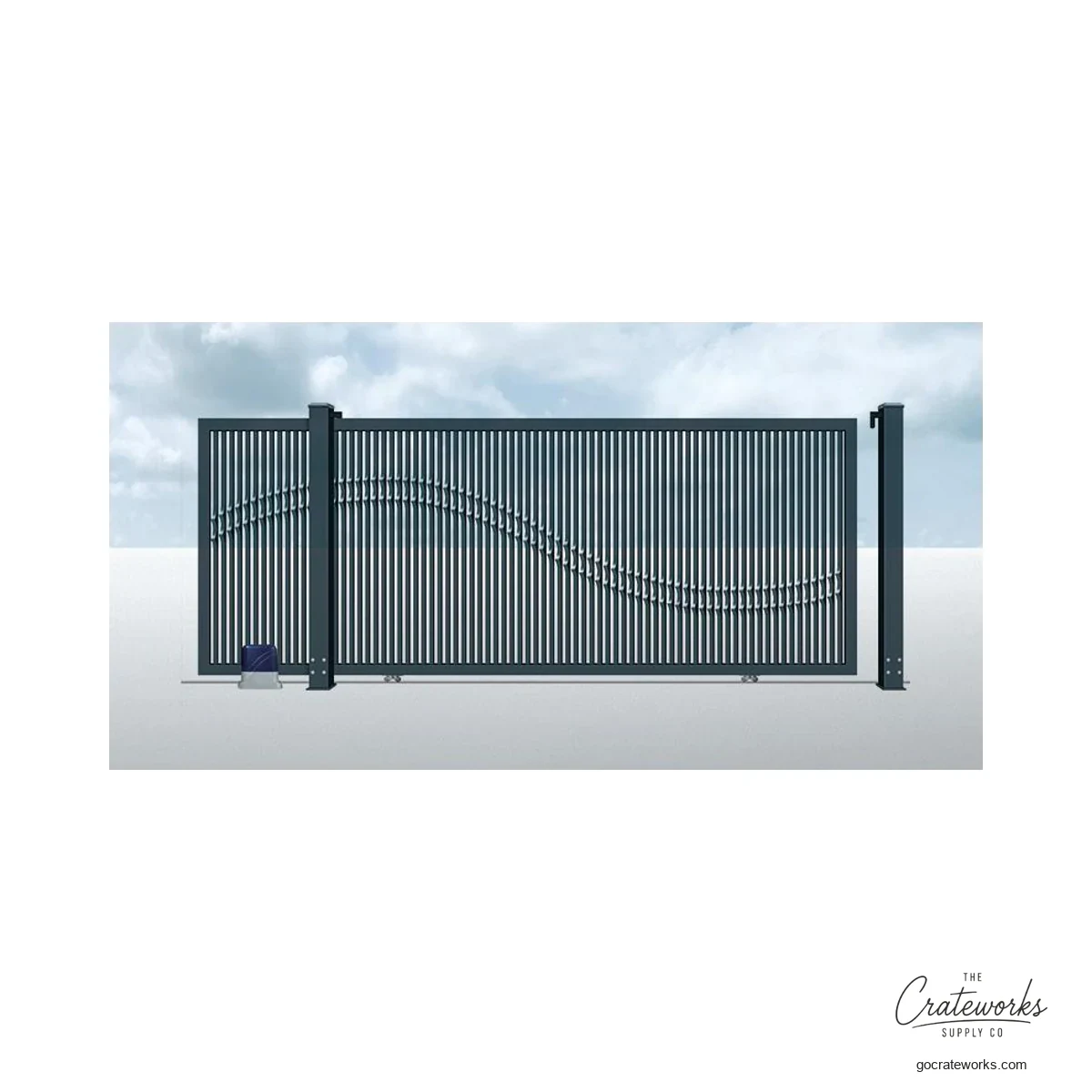 Aluminum Picket Track-Sliding Gate with Ribbon Overlay