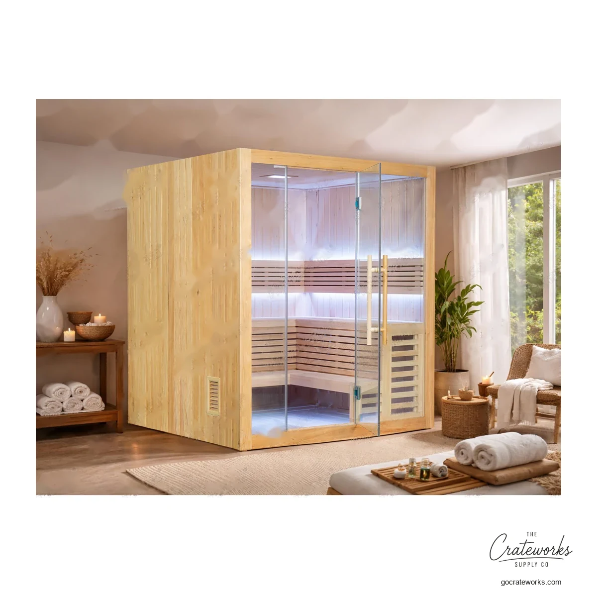Traditional Indoor Sauna with LED Lighting